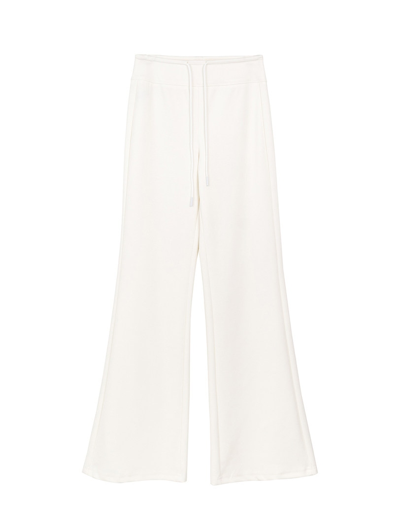 White wide-leg drawstring pants on white background