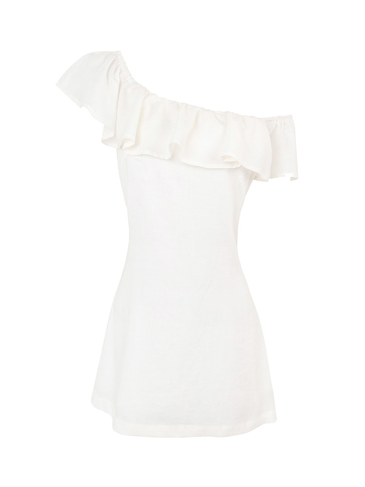 White off-shoulder top with ruffled detailing