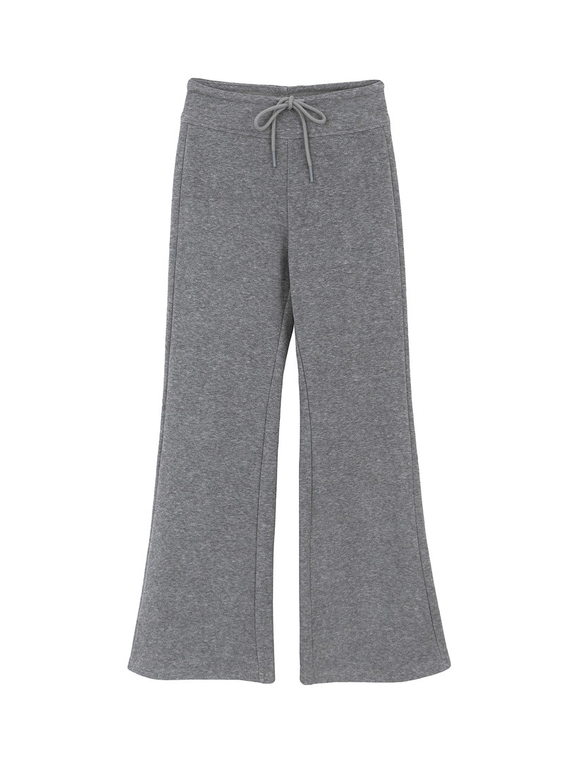 Gray wide-leg sweatpants with drawstring waist