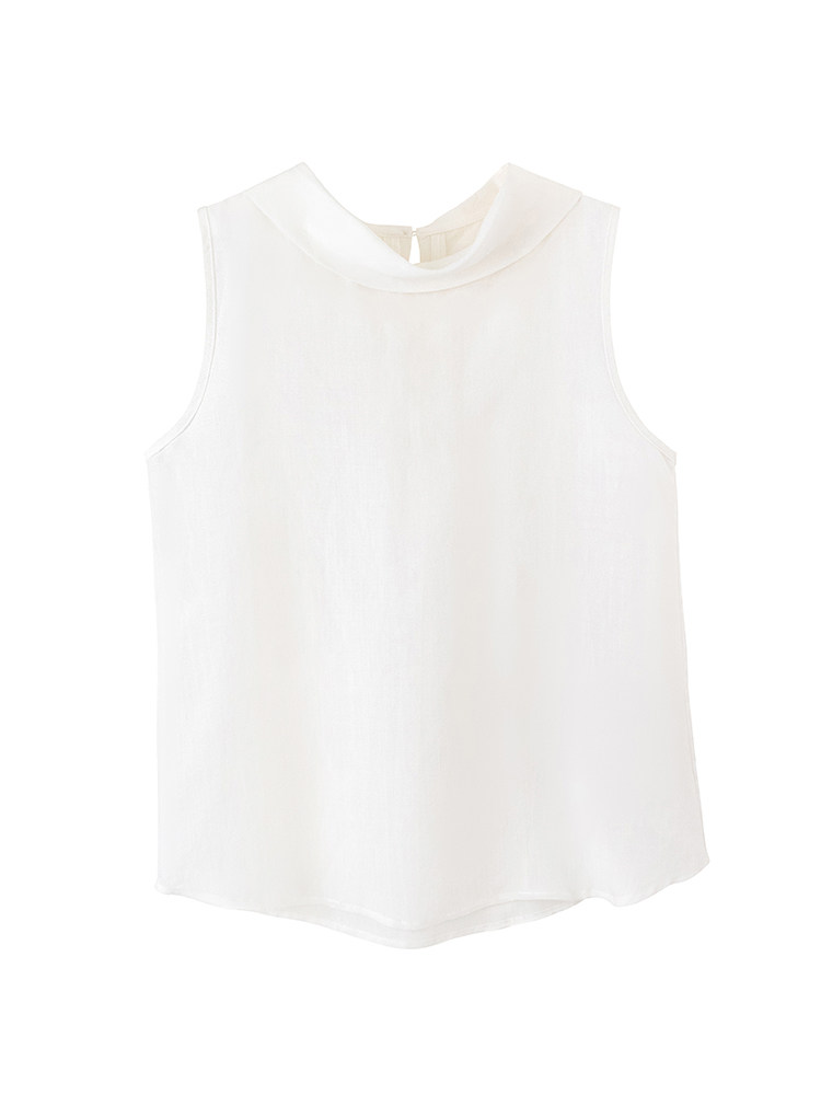 White sleeveless blouse with Peter Pan collar on white background
