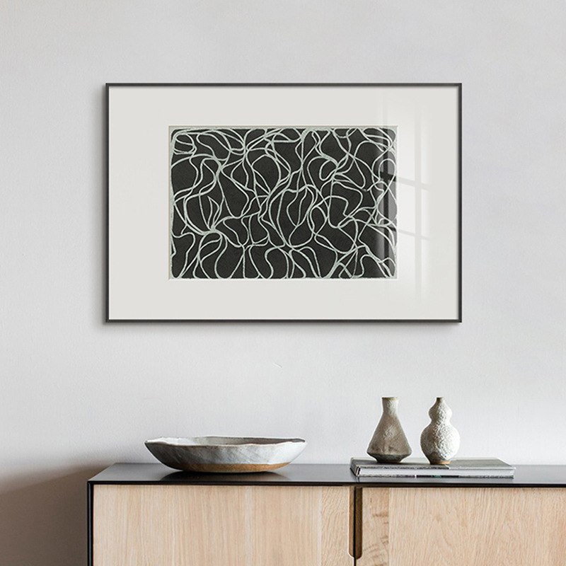现代黑白餐厅挂画工业风线条抽象装饰画办公室书房墙面边柜上壁画图片