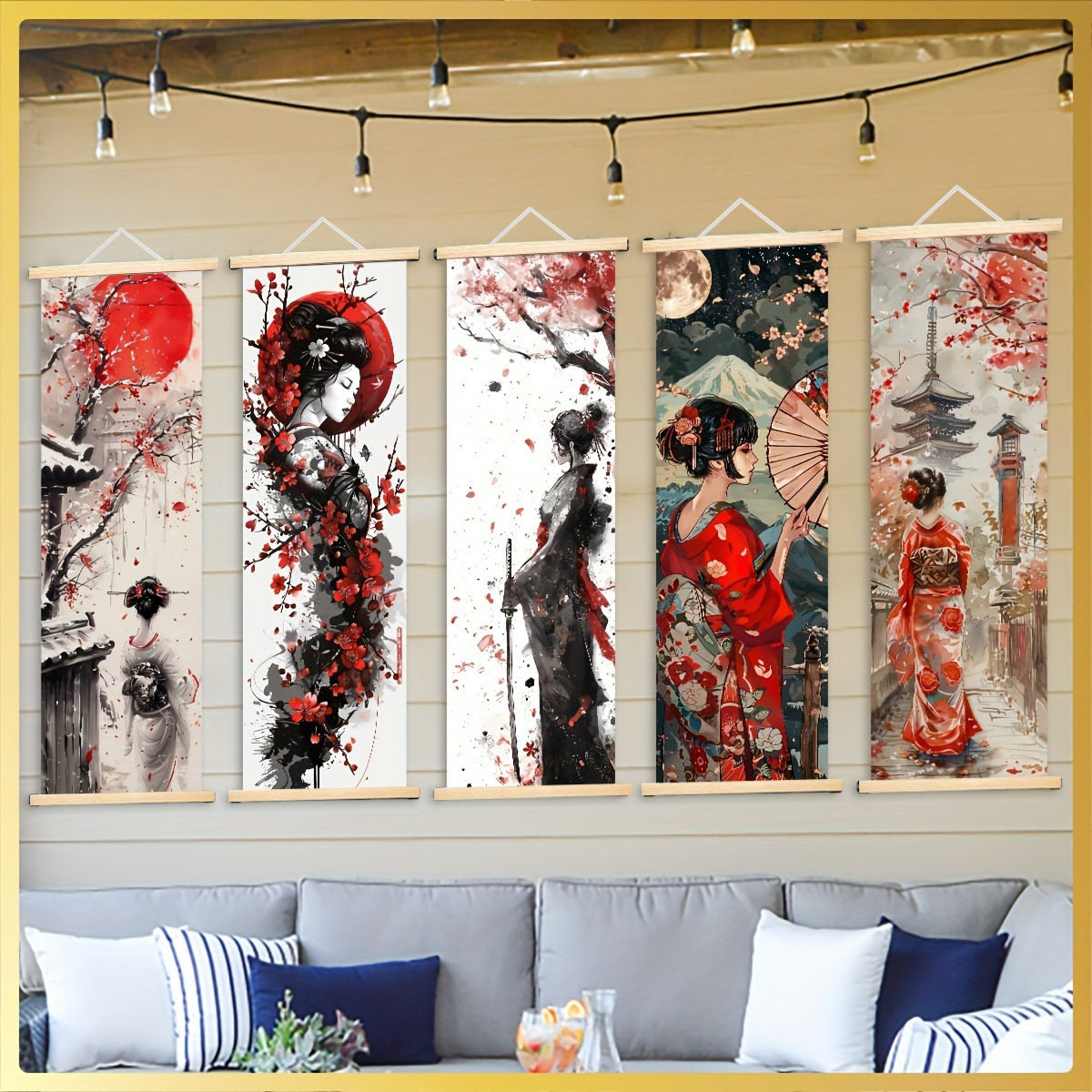 日式装饰挂画和服女性主题水墨艺术装饰画实木画框墙壁装饰