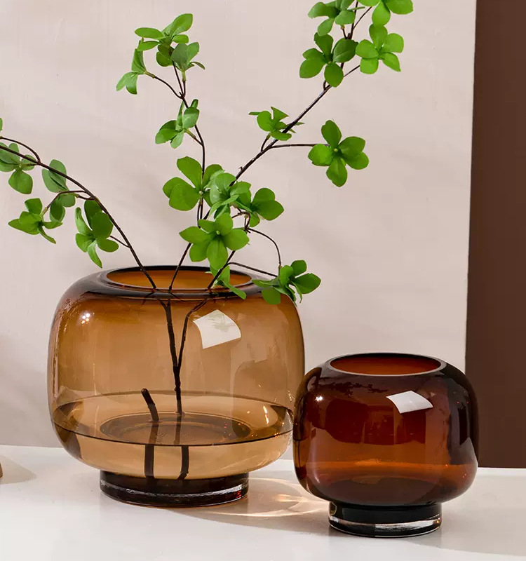 现代简约圆形玻璃花瓶组合ins风办公室桌面马醉木花瓶玻璃