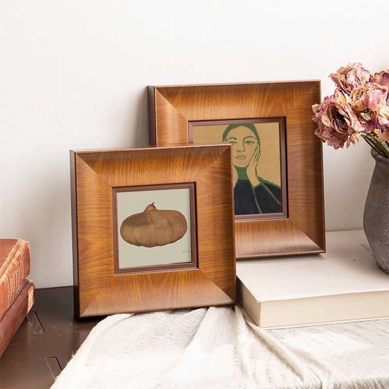 中古风正方形油画相框极简小众高级感小红书同款DIY盲盒黑色画框