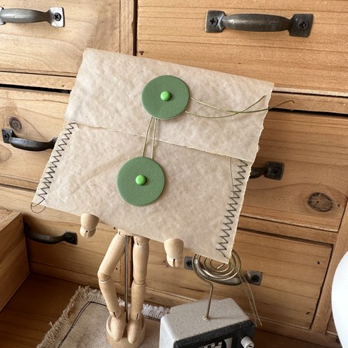 junk journal 复古手工小口袋个性包装袋小信封信纸小帅同学青绿