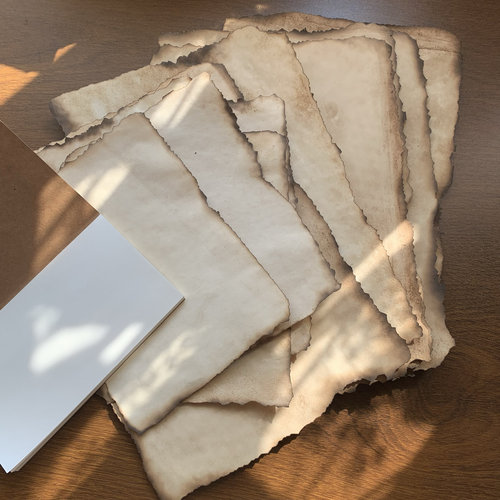 小帅同学手作自制烧边做旧染纸复古手帐素材可定制艺术制作