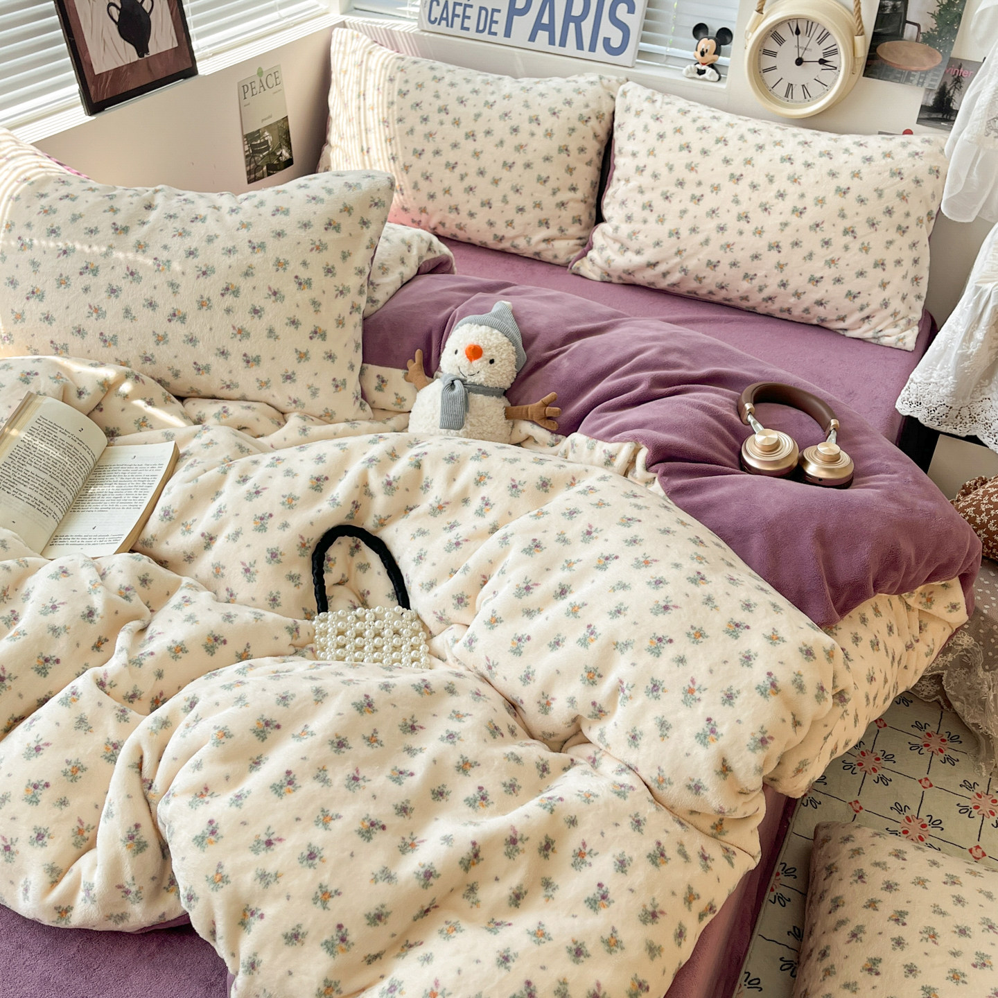 加厚保暖可爱清新牛奶绒四件套加绒单被套床单床笠双面绒加大被罩