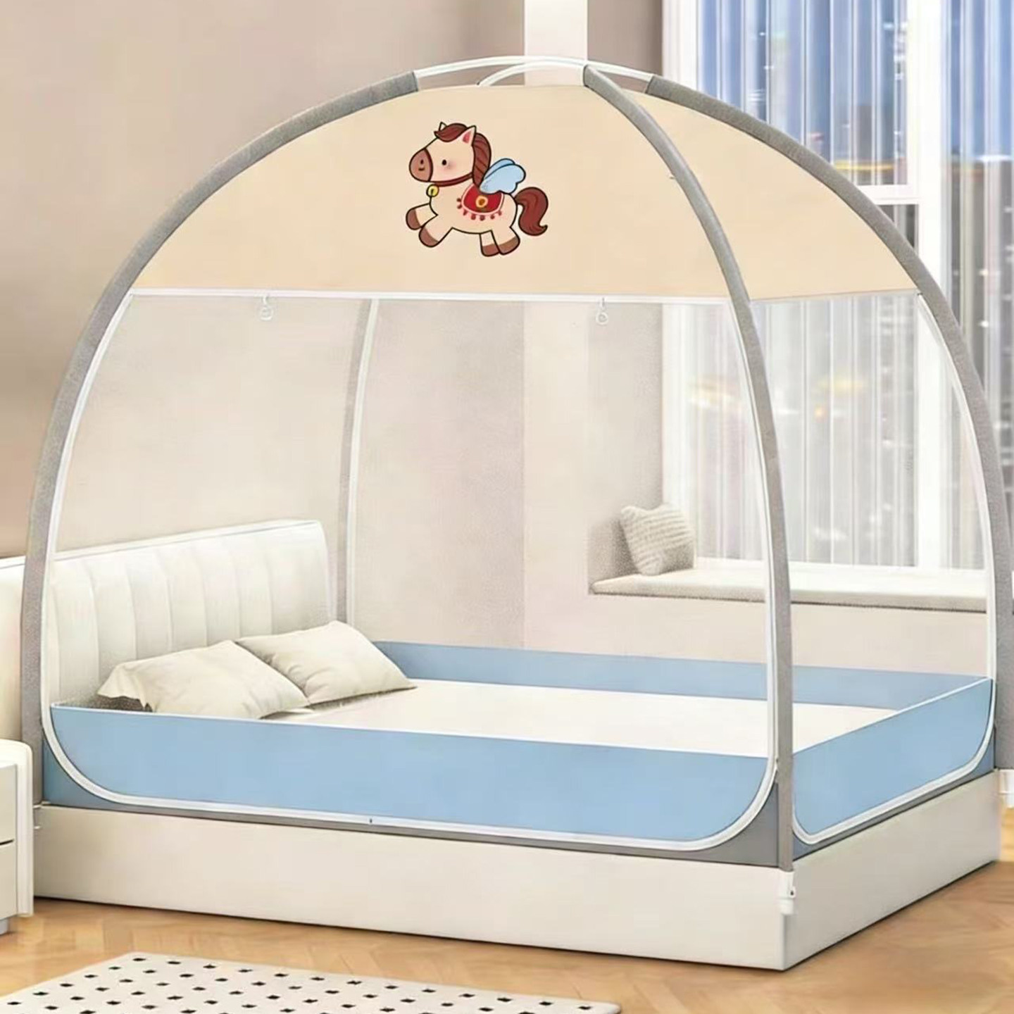 夏季蒙古包蚊帐家用免安装全罩式防摔全底学生可折叠防止掉床蚊帐