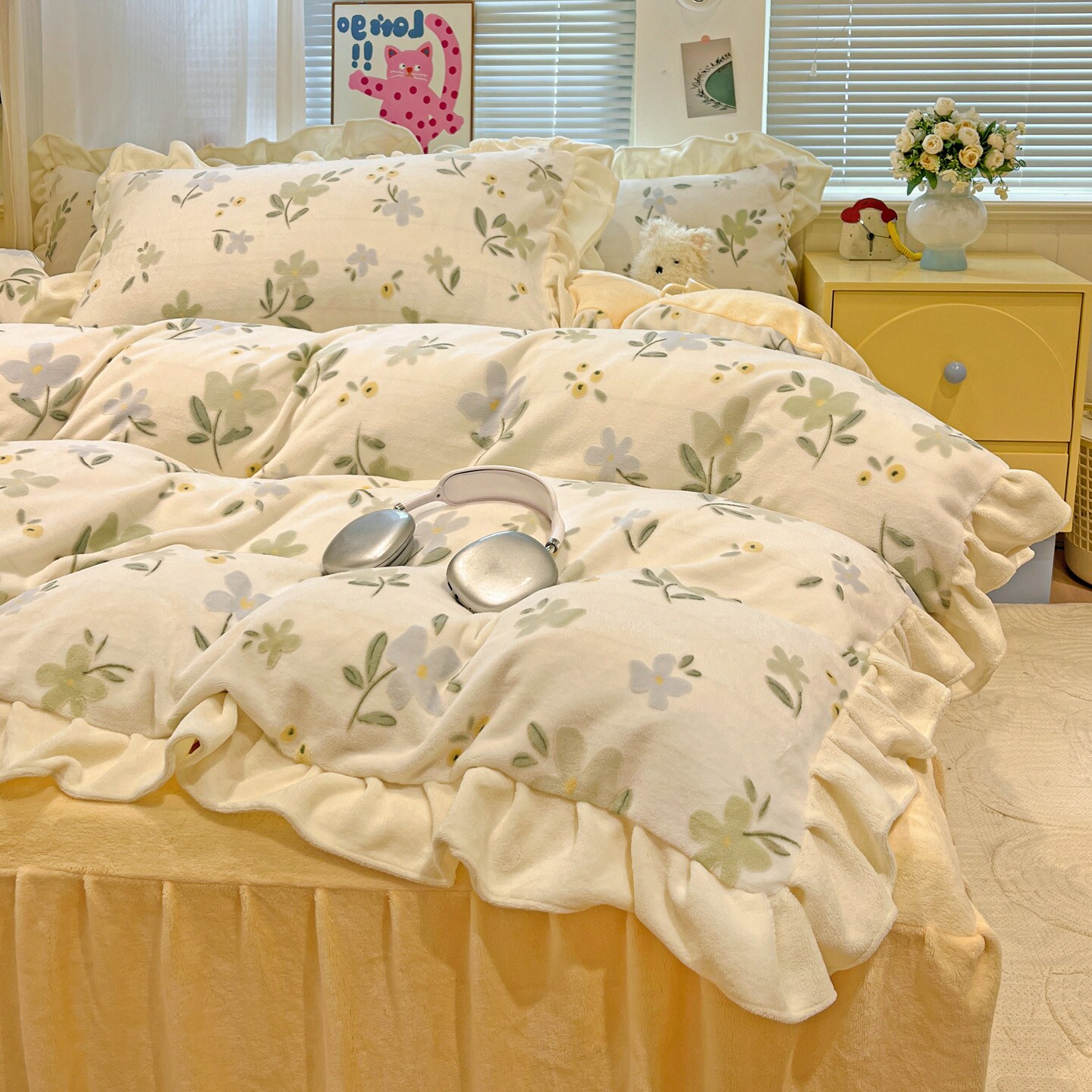 花边雕花绒牛奶绒四件套加厚法莱绒宝宝绒加绒床单床笠双面绒被套