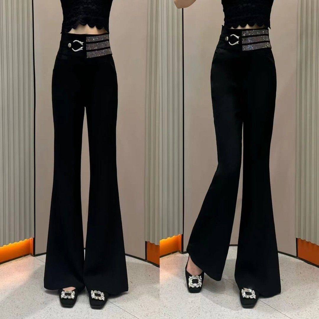 加绒加厚2025秋冬重工高腰仿钻垂感微喇叭裤修身显瘦百搭休闲裤女