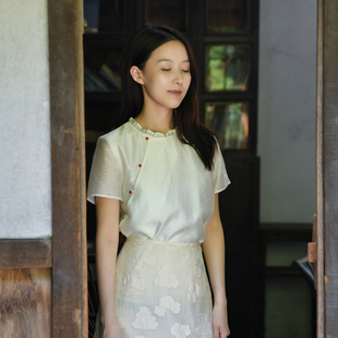 衬衫 25CXA 木耳边领口斜襟短袖 前世今生复古轻中式 410 豆蔻