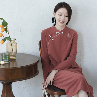 22QDC-192【秋风寻诗】前世今生复古温婉轻中式立领斜襟旗袍裙