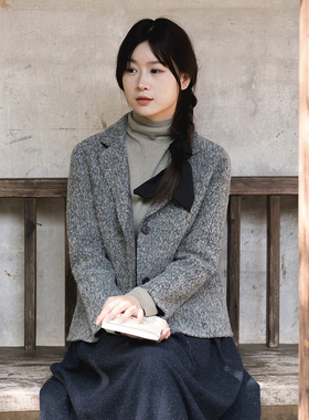 8-23QDA-318【落雪暖尘】前世今生复古通勤文艺西装领双面呢外套