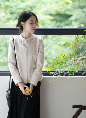 21QDA-208【如云似月】前世今生温婉通勤文艺V领上衣短外套