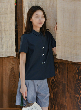 25CXA-277【落蔷薇】前世今生通勤文艺暗门襟绣花翻领短袖衬衫