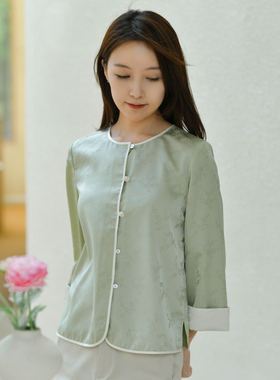24QDA-106【碧天晓色】前世今生复古简约新中式圆领单排扣上衣