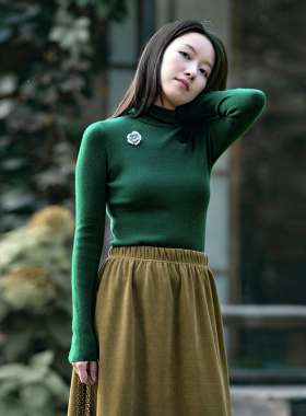 24QDM-037【临香】前世今生复古通勤简约文艺高领修身毛衣打底
