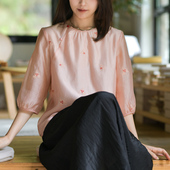 24CXA 前世今生原创温婉文艺圆领绣花衬衫 437 花映晚香