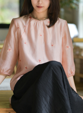 24CXA-437【花映晚香】前世今生原创温婉文艺圆领绣花衬衫