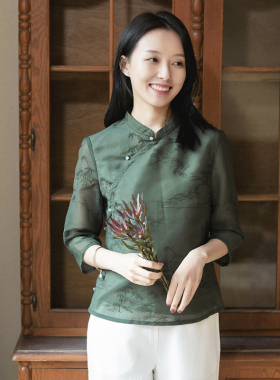 21CXA-063【竹声新月】前世今生复古温婉轻中式立领绣花上衣衬衫
