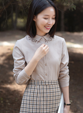 19QDA-115【画流年】前世今生复古温婉文艺翻领绣花长袖棉衬衫