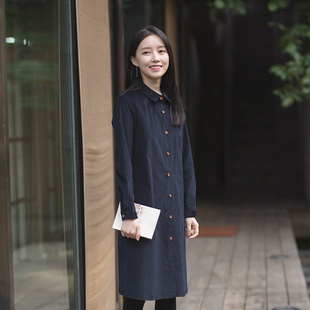 7-18QDC-128【意难忘】前世今生文艺长款衬衫细条绒春秋连衣裙