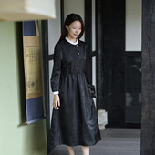 25QDC 直门襟撞色领连衣裙 前世今生复古轻中式 089 青林白云