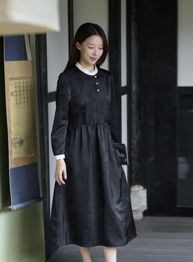 25QDC-089【青林白云】前世今生复古轻中式直门襟撞色领连衣裙