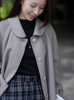 25QDA-341【芳岸】前世今生复古温婉文艺圆角翻领长款毛呢大衣