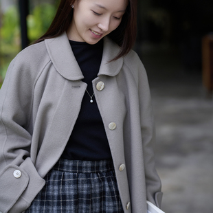 前世今生复古温婉文艺圆角翻领长款 芳岸 毛呢大衣 341 25QDA