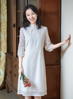 21CXC-049【疏帘花影】前世今生复古温婉轻中式斜襟立领旗袍裙