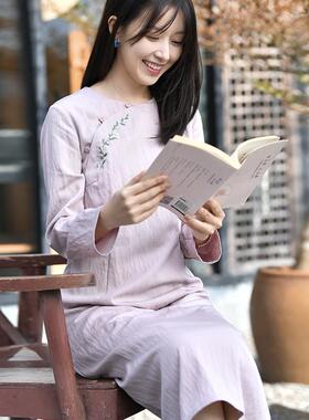 不.退换6-25CXC-054【风送花香】前世今生复古简约中式绣花连衣裙