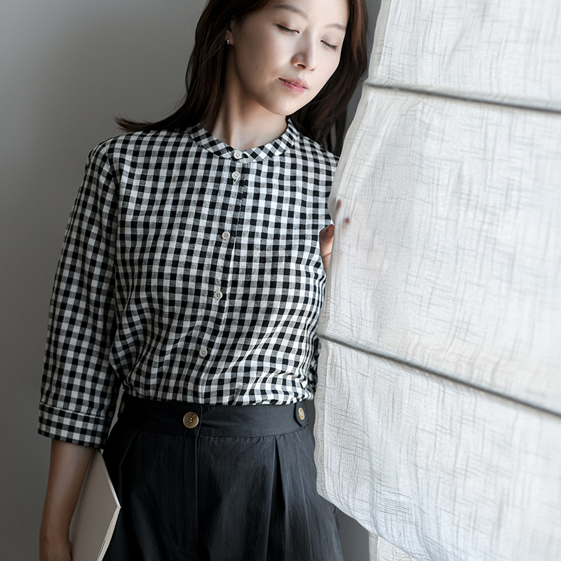 前世今生直身型简约文艺格子衬衫