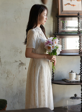 不.退换6-22CXC-166【一川淡月】前世今生复古轻中式绣花连衣裙