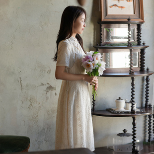 不.退换6-22CXC-166【一川淡月】前世今生复古轻中式绣花连衣裙