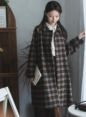 22QDA-136【一江秋水】前世今生复古温婉文艺格子翻领大衣