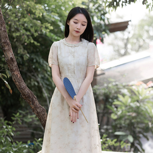 23CXC-197【柔枝】前世今生复古文艺清新绣花夏原创X形连衣裙
