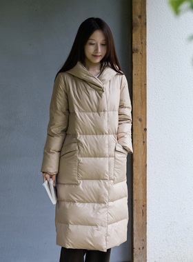 25QDA-340【清趣】前世今生复古通勤连帽中长款白鸭绒羽绒服