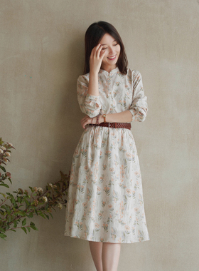19QDC-038【幽香自来】前世今生复古X型修身立领印花连衣裙