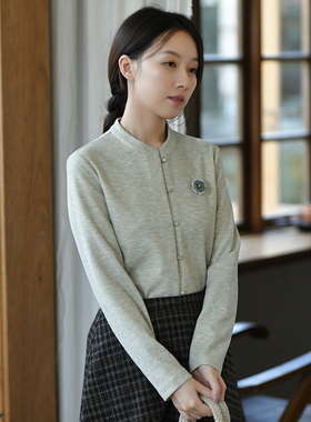 24QDA-274【寸寸欢喜】前世今生复古新中式立领直门襟针织T恤