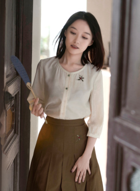 23CXA-187【风吹半夏】前世今生复古文艺清新杨梅绣花透气夏衬衫