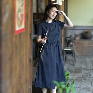 25CXC-342【一朵幽兰】前世今生复古轻中式斜襟短袖刺绣连衣裙