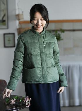 24QDA-377【竹影清风】前世今生复古新中式立领直门襟印花羽绒服