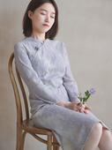 前世今生复古斜襟盘扣改良修身 初黛 蕾丝中长旗袍 081 19QDC