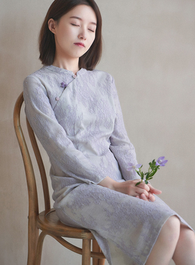 19QDC-081【初黛】前世今生复古斜襟盘扣改良修身蕾丝中长旗袍