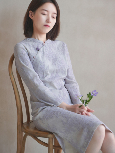 19QDC 初黛 前世今生复古斜襟盘扣改良修身 蕾丝中长旗袍 081