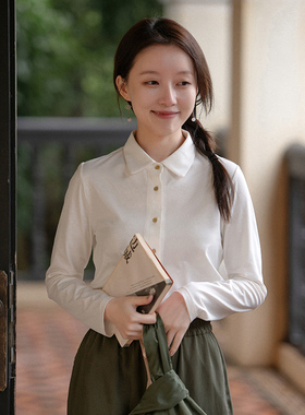 22CXA-113【碧云天】前世今生温婉文艺翻领单排扣针织衬衫T恤