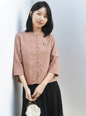 24CXA-083【水风清】前世今生复古文艺立领单排扣短款衬衫上衣