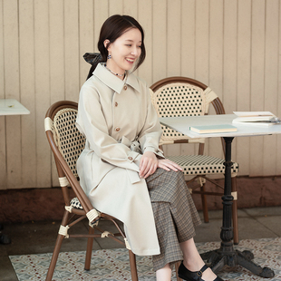 22QDA-060【西园明月】前世今生复古温婉文艺翻领单排扣长风衣