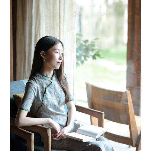 前世今生复古风斜襟立领花色旗袍